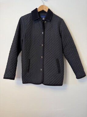 Charter Club Petite Quilted Barn Utility Black Jacket Womens S Corduroy Collar